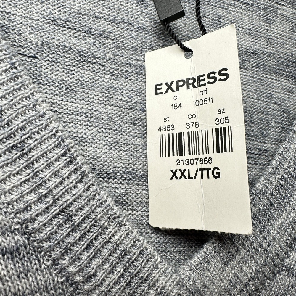 Express V-Neck Sweater Men's XXL Gray Marled Knit Minimal Preppy Workwear Modern - Picture 12 of 12